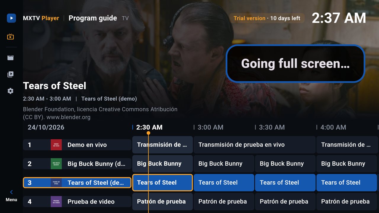 Going full screen notice over the guide