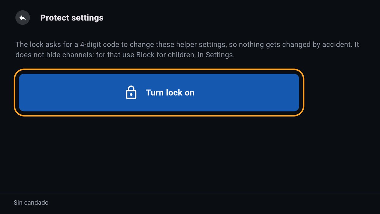 Protect settings screen with the Turn lock on button